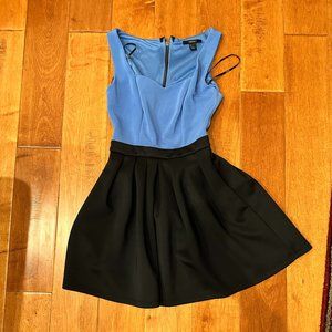 Blue & Black Colorblock Skater Dress